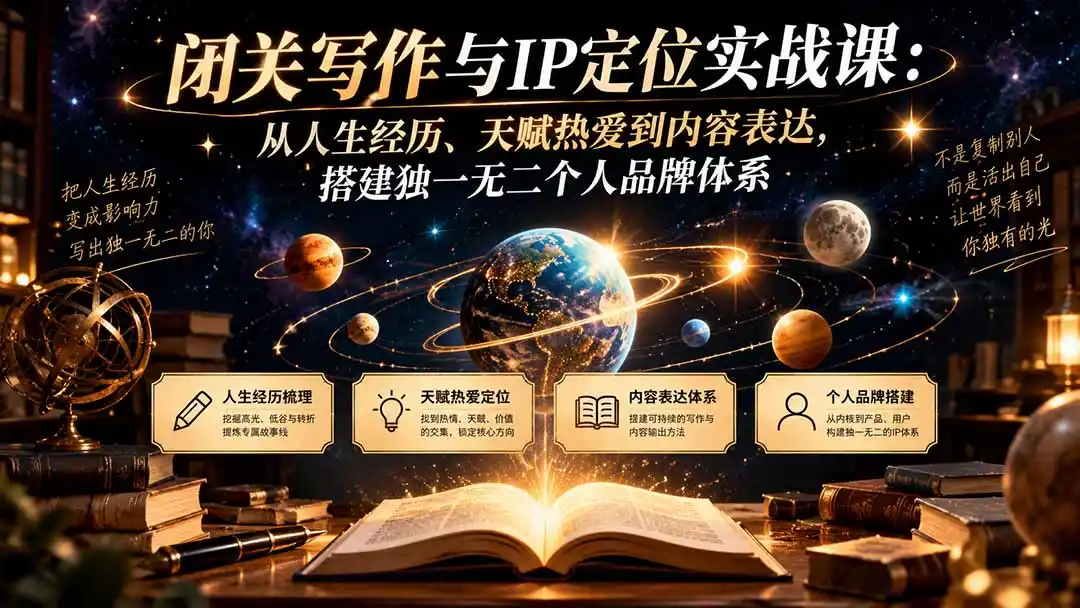 闭关写作与IP定位实战课:从人生经历、天赋热爱到内容表达,搭建独一无二个人品牌体系 闭关写作与IP定位实战课:从人生经历、天赋热爱到内容表达,搭建独一无二个人品牌体系