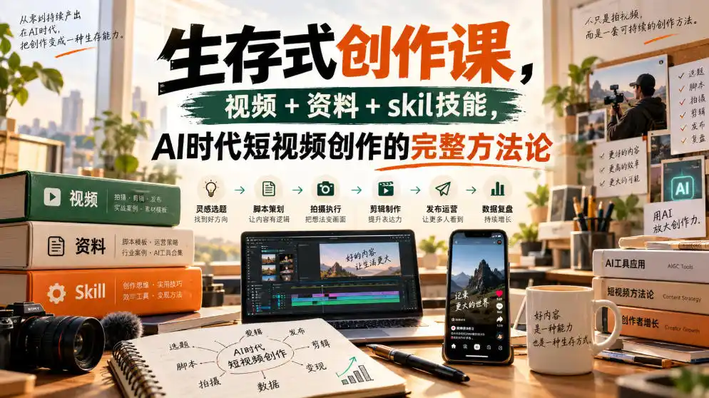 生存式创作课,视频+资料+skil技能,ai时代短视频创作的完整方法论-百盟网