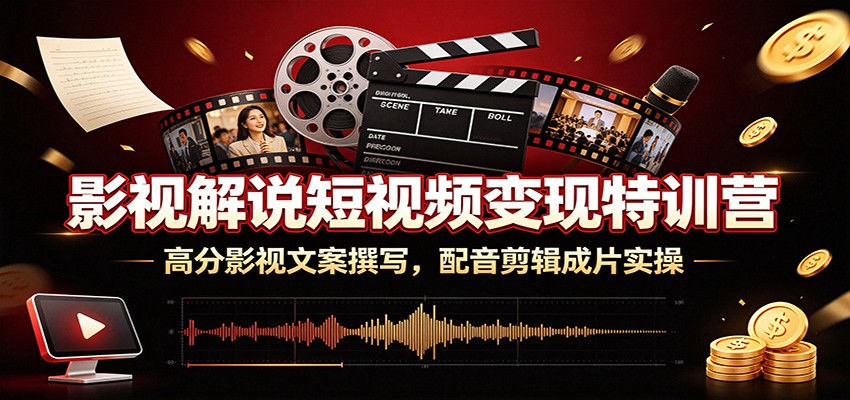 影视解说短视频变现特训营:高分影视文案撰写,配音剪辑成片实操-百盟网