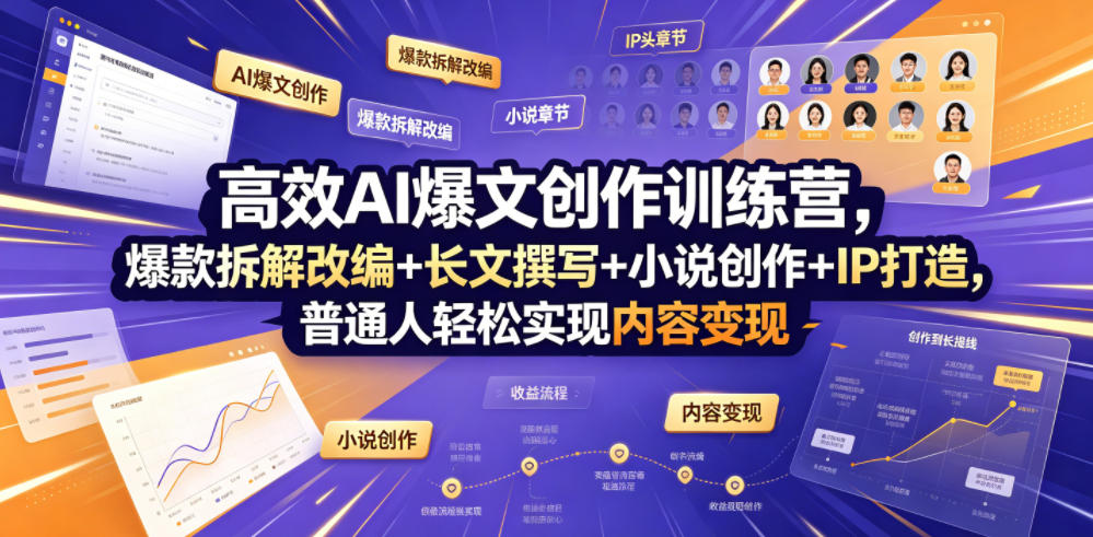 高效AI爆文创作训练营,爆款拆解改编+长文撰写+小说创作+IP打造,普通人轻松实现内容变现-百盟网