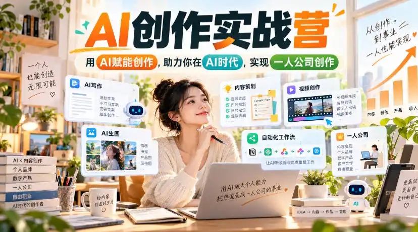 AI创作实战营，用AI赋能创作，助力你在AI时代，实现一人公司创作-百盟网