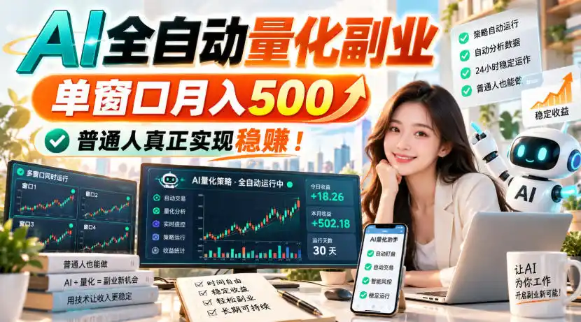 AI全自动量化副业,单窗口月入500,普通人真正实现稳賺!【揭秘】 AI全自动量化副业,单窗口月入500,普通人真正实现稳賺!【揭秘】