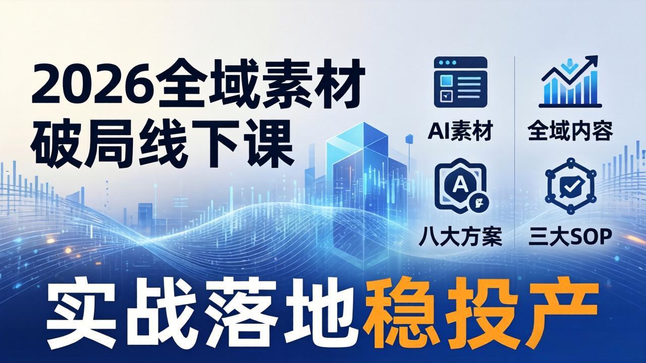 2026全域素材破局线下课：AI素材+全域内容+八大方案+三大SOP，实战落地稳投产-百盟网