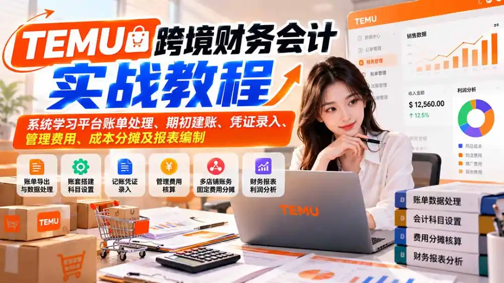 TEMU跨境财务会计实战教程：系统学习平台账单处理、期初建账、凭证录入、管理费用、成本分摊及报表编制-百盟网