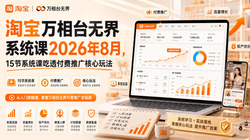 淘宝万相台无界系统课2026年8月,15节系统课吃透付费推广核心玩法-百盟网