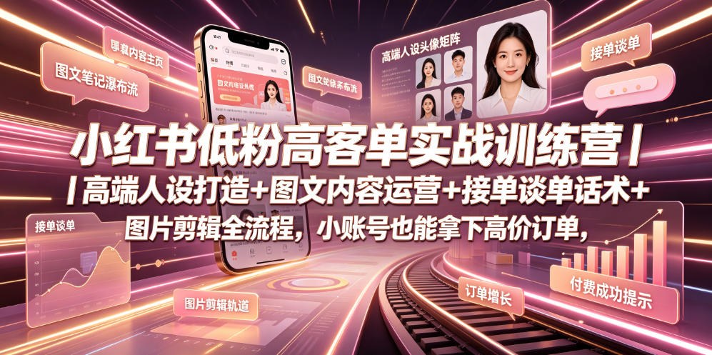 小红书低粉高客单实战训练营|高端人设打造+图文内容运营+接单谈单话术+图片剪辑全流程,小账号也能拿下高价订单-百盟网