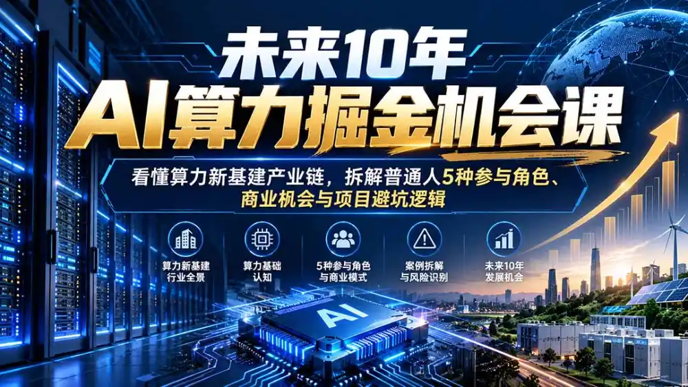 未来10年AI算力掘金机会课:看懂算力新基建产业链,拆解普通人5种参与角色、商业机会与项目避坑逻辑 未来10年AI算力掘金机会课:看懂算力新基建产业链,拆解普通人5种参与角色、商业机会与项目避坑逻辑