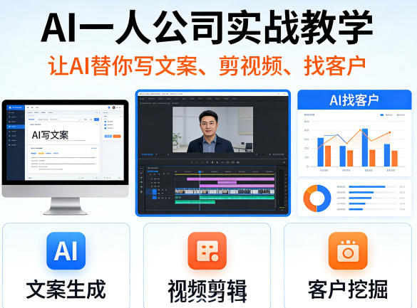 AI一人公司实战教学，让AI替你写文案、剪视频、找客户-百盟网