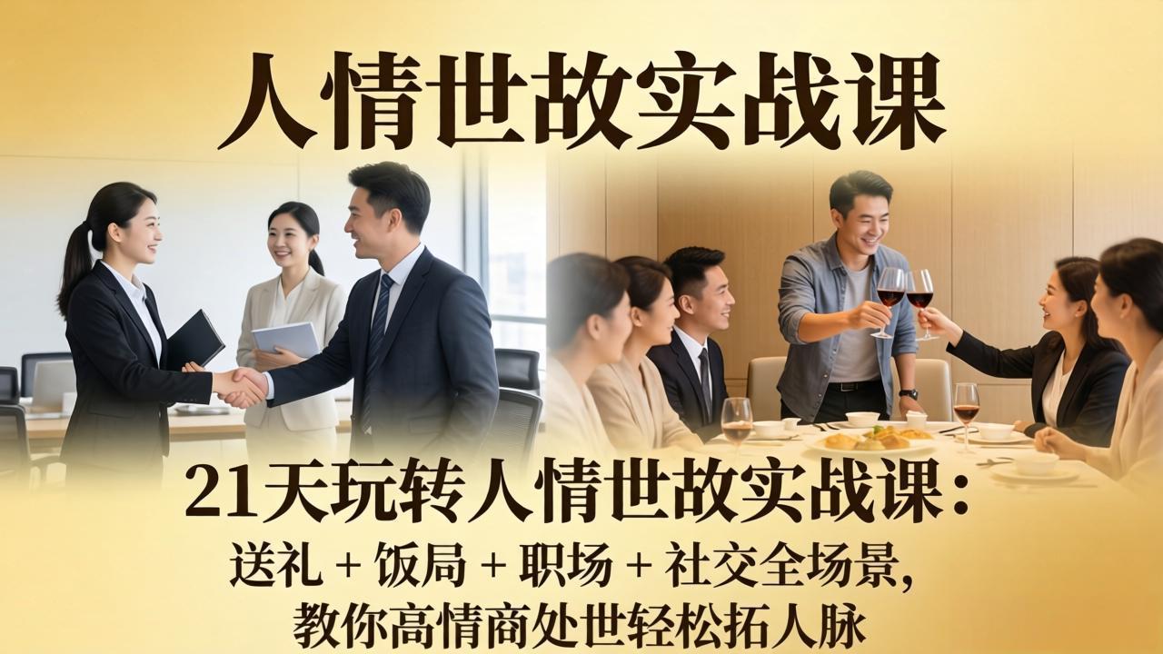 21 天玩转人情世故实战课:送礼 + 饭局 + 职场 + 社交全场景,教你高情商处世轻松拓人脉-百盟网