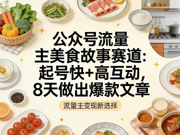 公众号流量主之美食故事赛道，起号快+高互动，8天就能做出爆款文章-百盟网